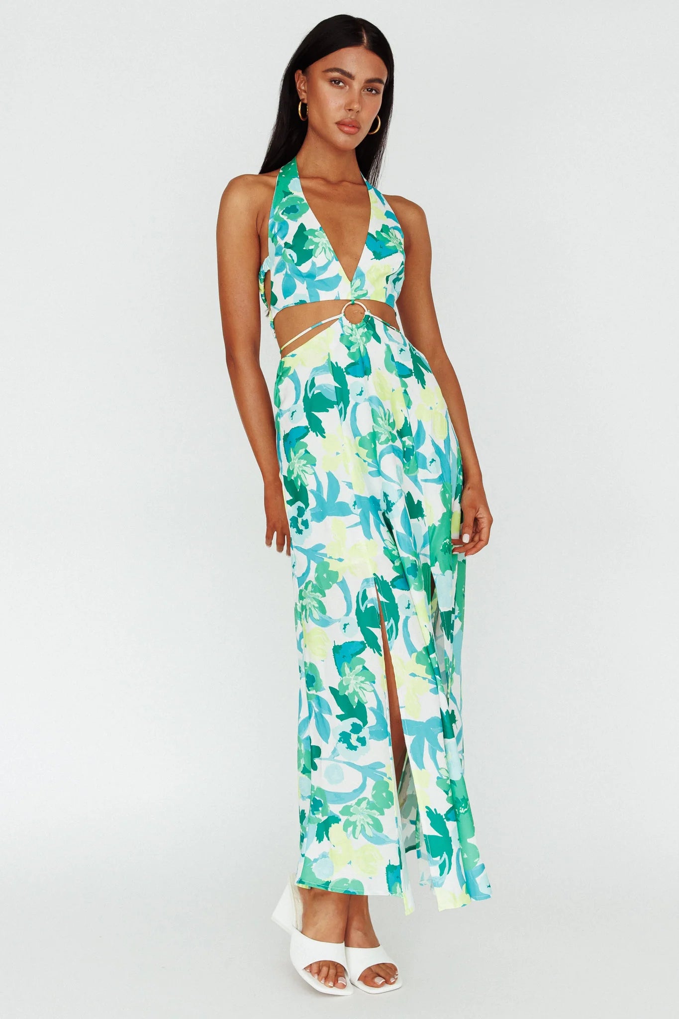 Tuscan Summers Cut-Out Midi Dress Floral Green