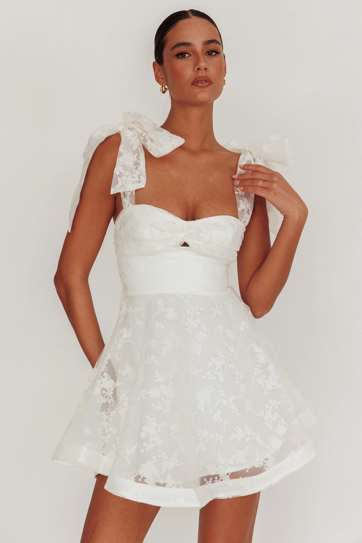 Oliana Tied Shoulders Keyhole Mini Dress White