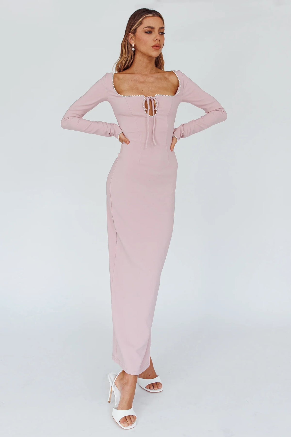 Samantha Pearl Detailing Midi Dress Blush