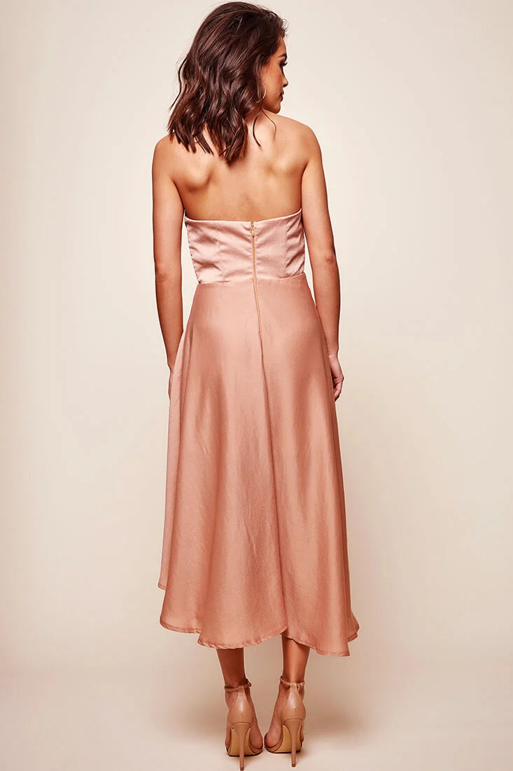 Mia Strapless A-Line Midi Dress Mocha