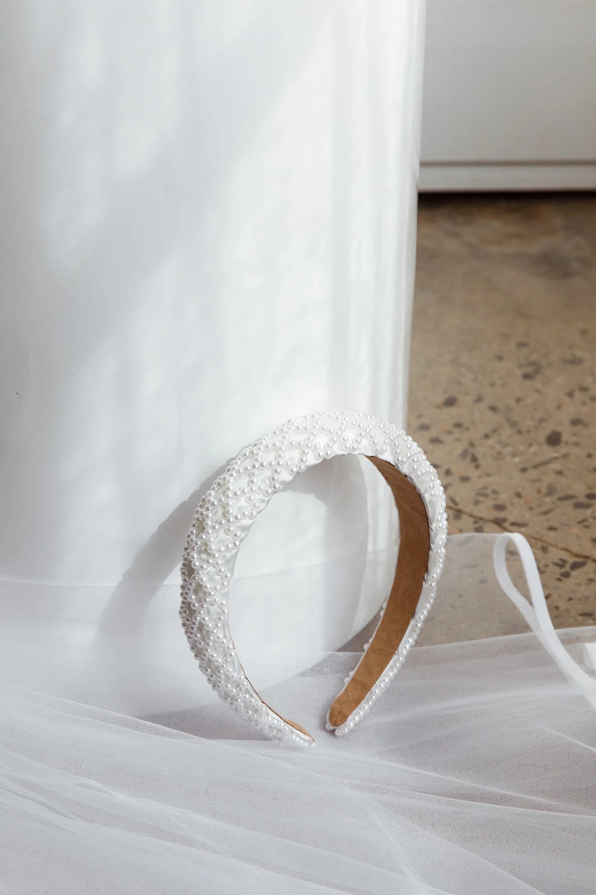 Suede Pearl Headband White