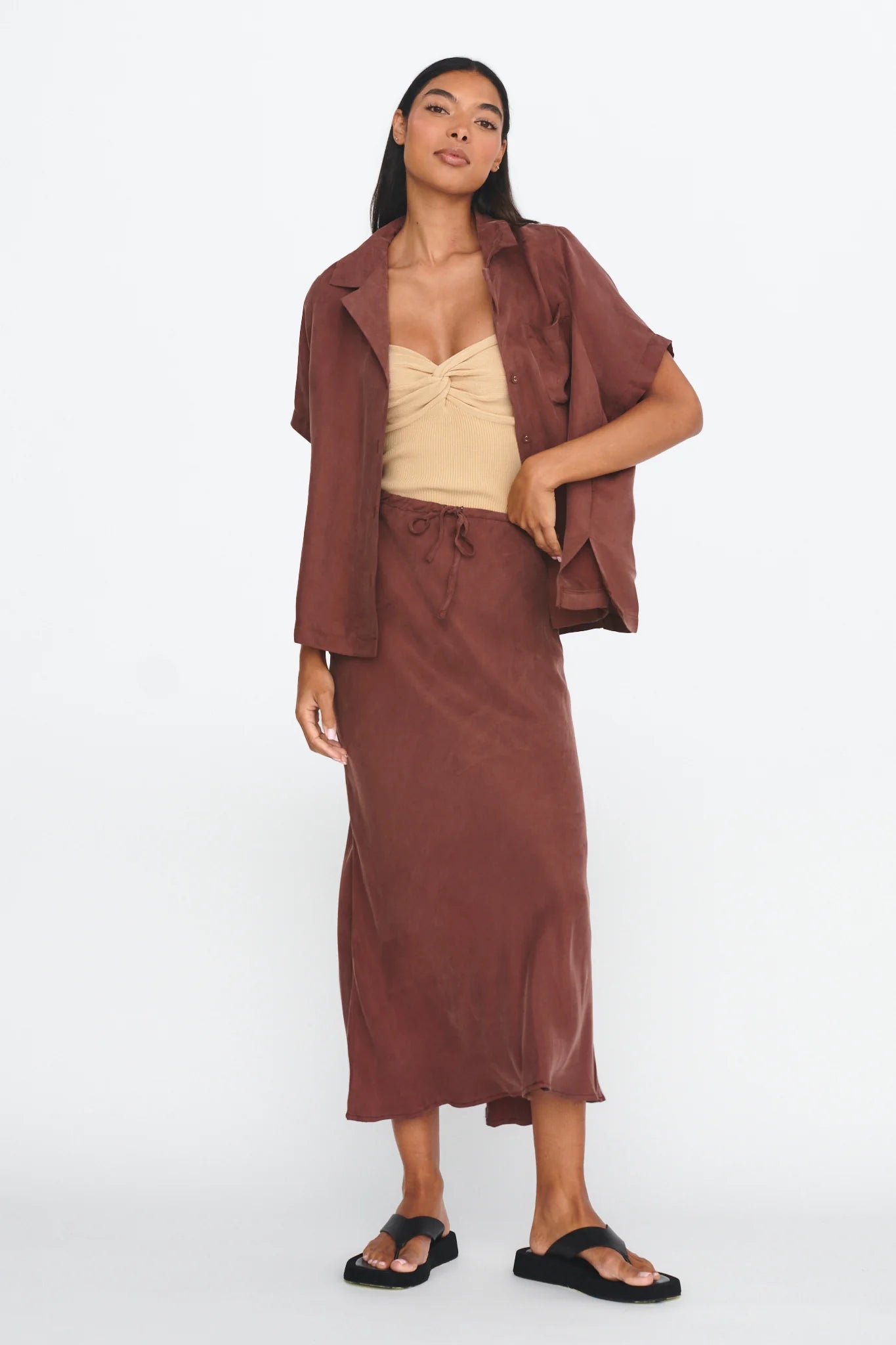 Merisa Drawstring Midi Skirt Choco