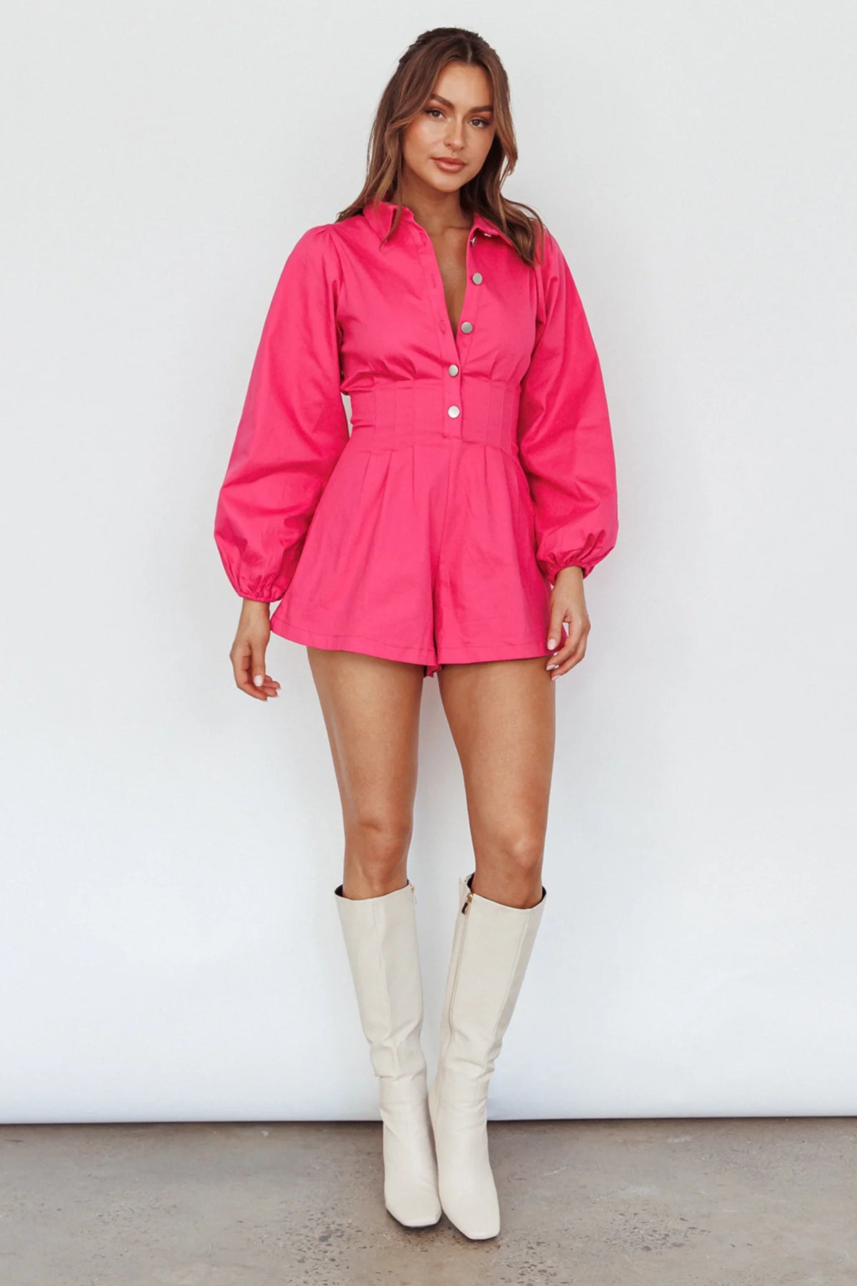 Zurich Pleated Waist Romper Plum