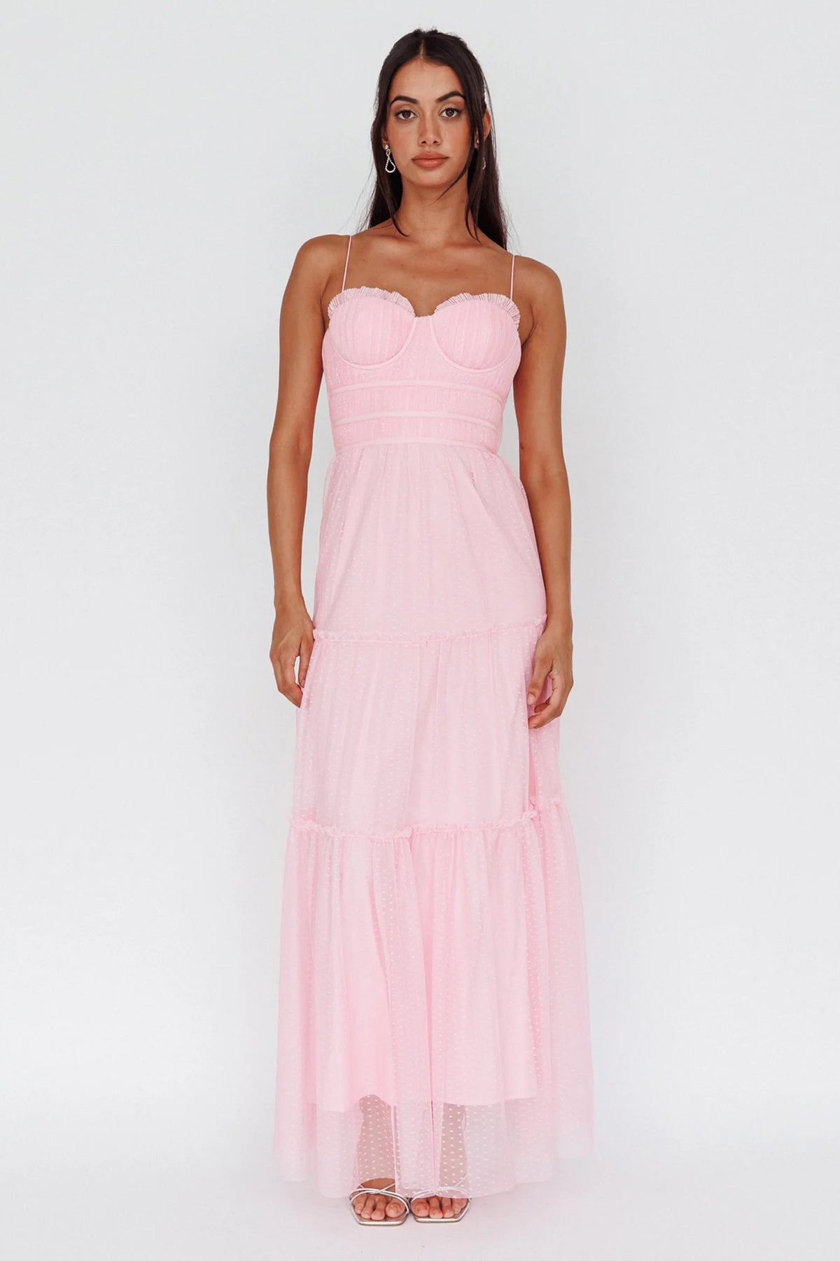 Calla Sweetheart Neckline Hail Spot Midi Dress Pink