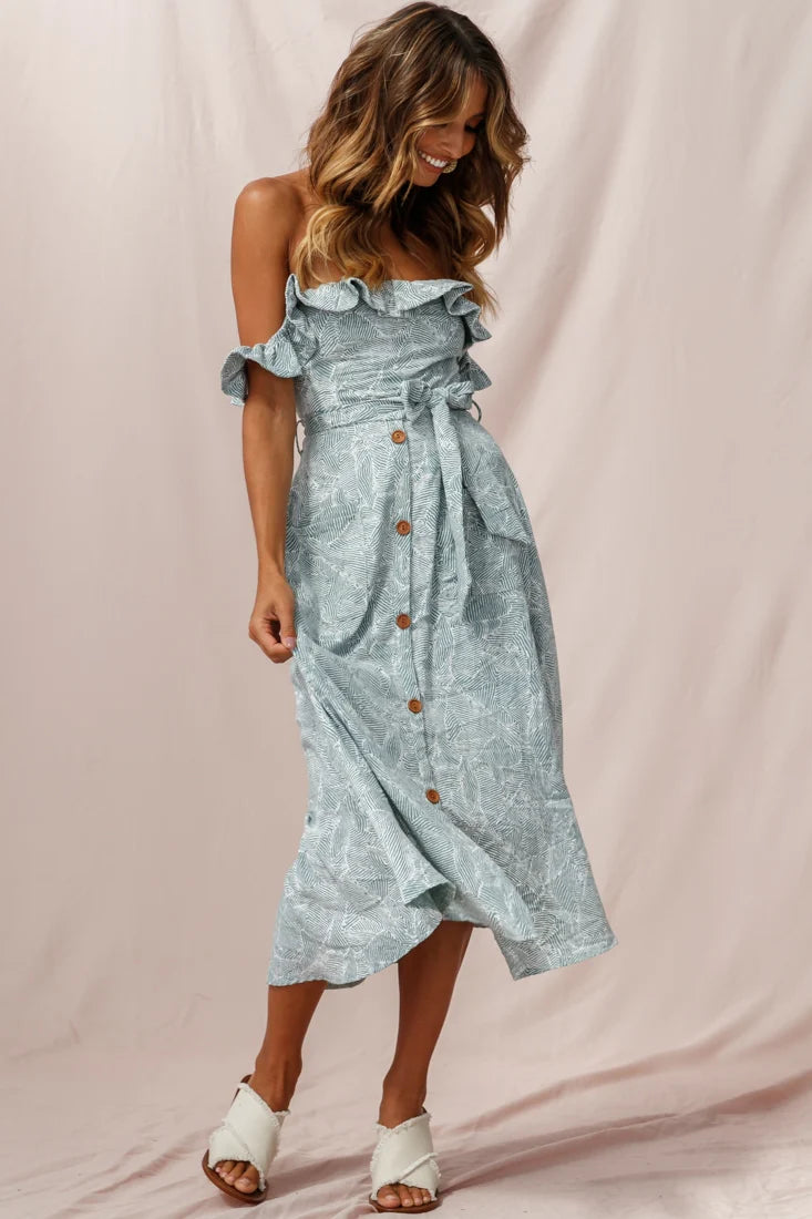 Matisse Off-Shoulder Placket Dress Sage Pattern