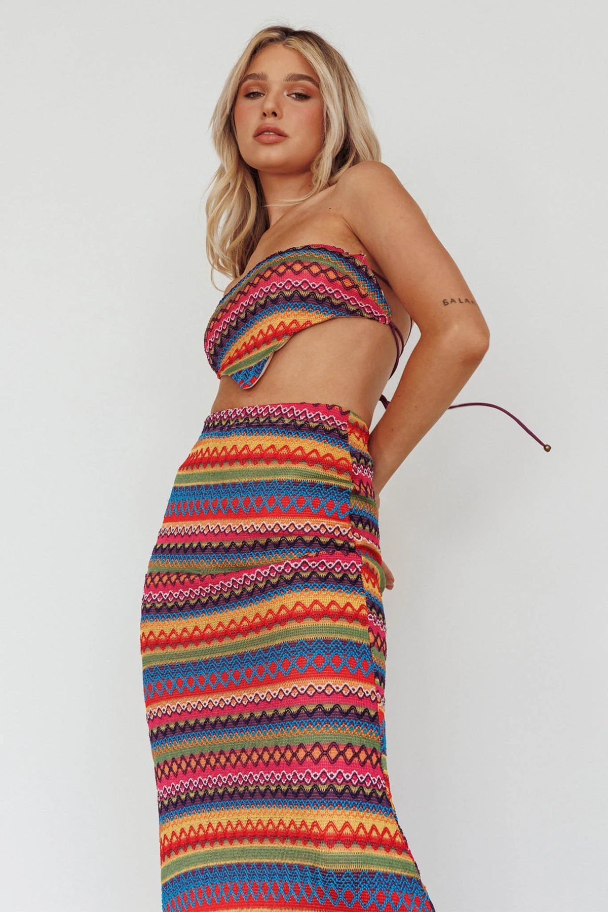 Tulum Knit Midi Skirt Pink Multi