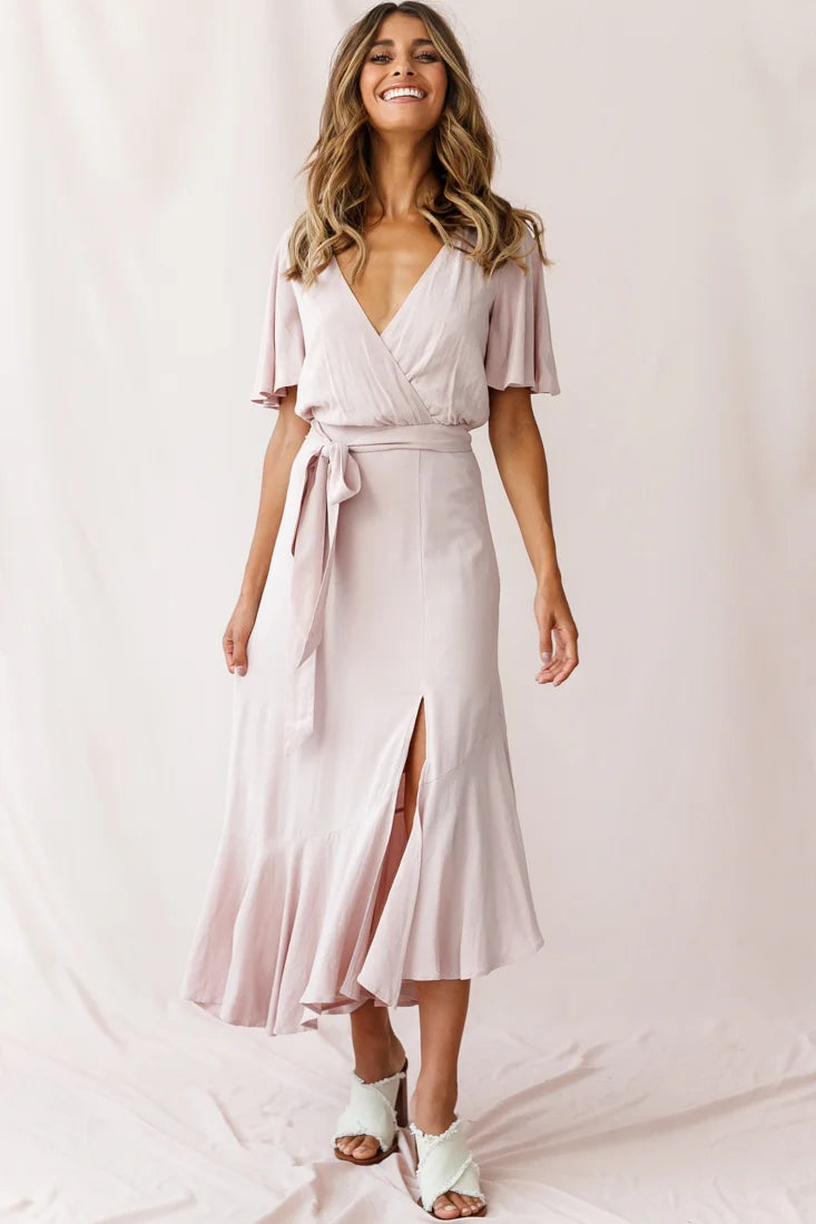 Friday Surplice Neckline Front Split Maxi Dress Mauve