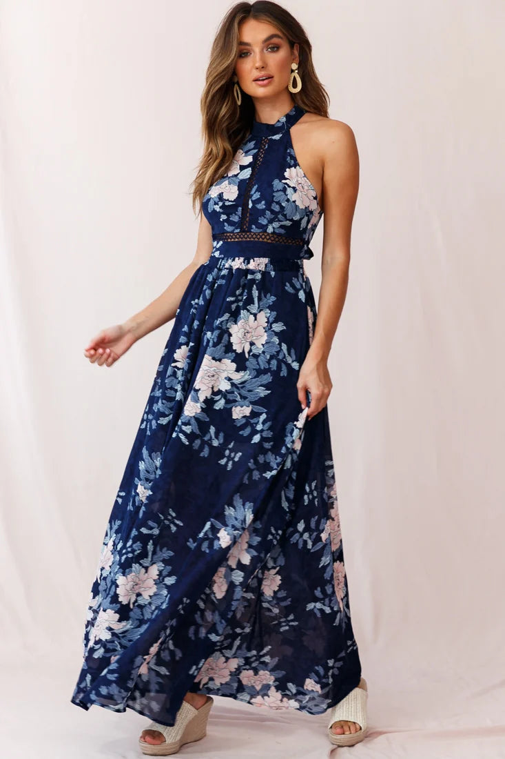 Baylor Floral Halterneck Maxi Dress Navy