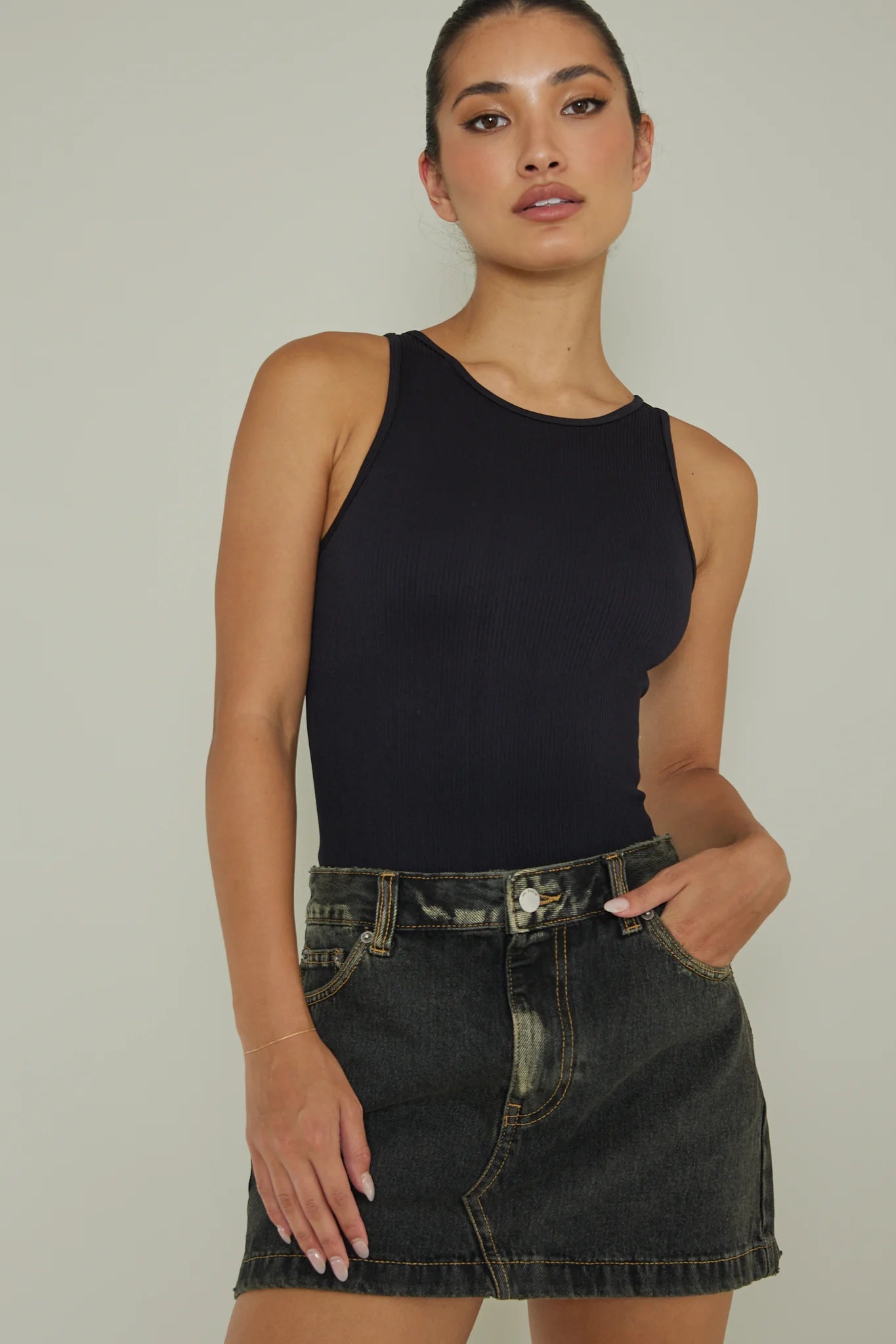 Attitude Ribbed Leotard Black