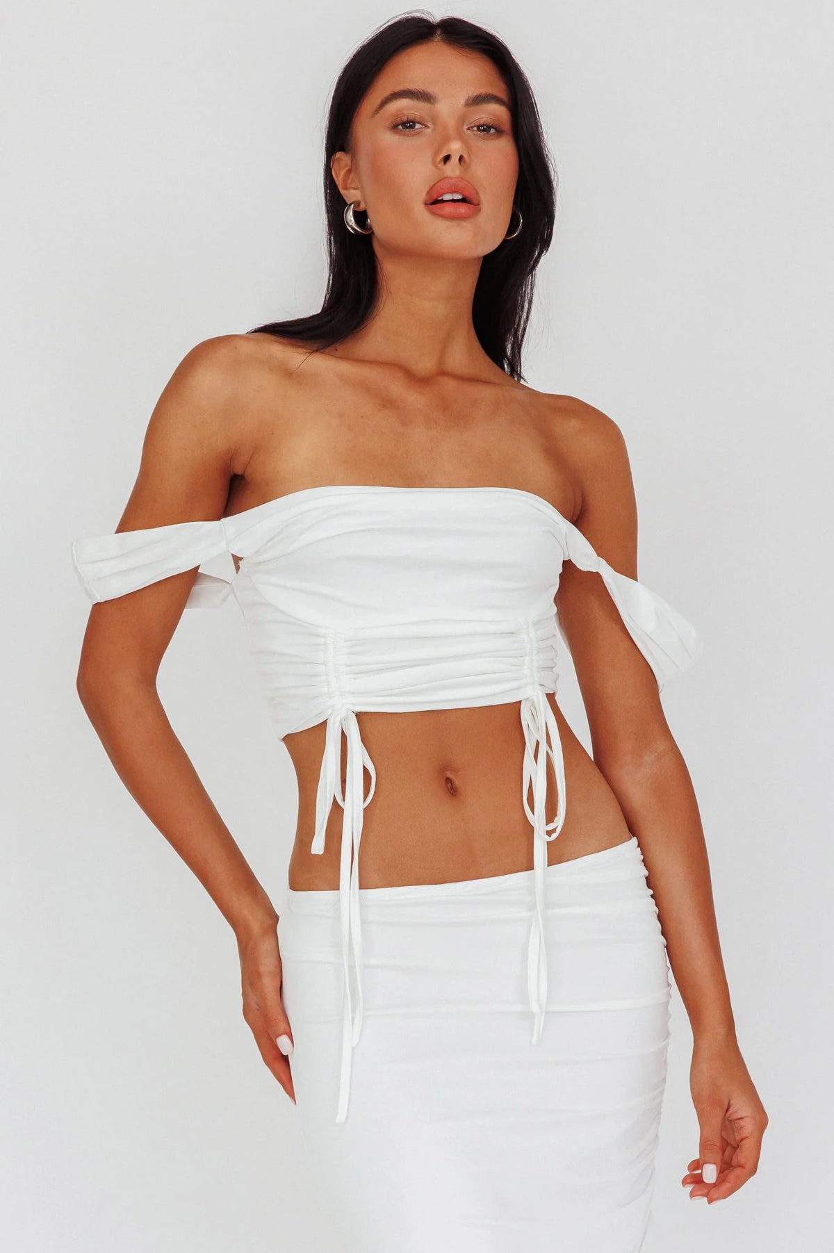 Headliner Drawstring Ruched Crop Top White