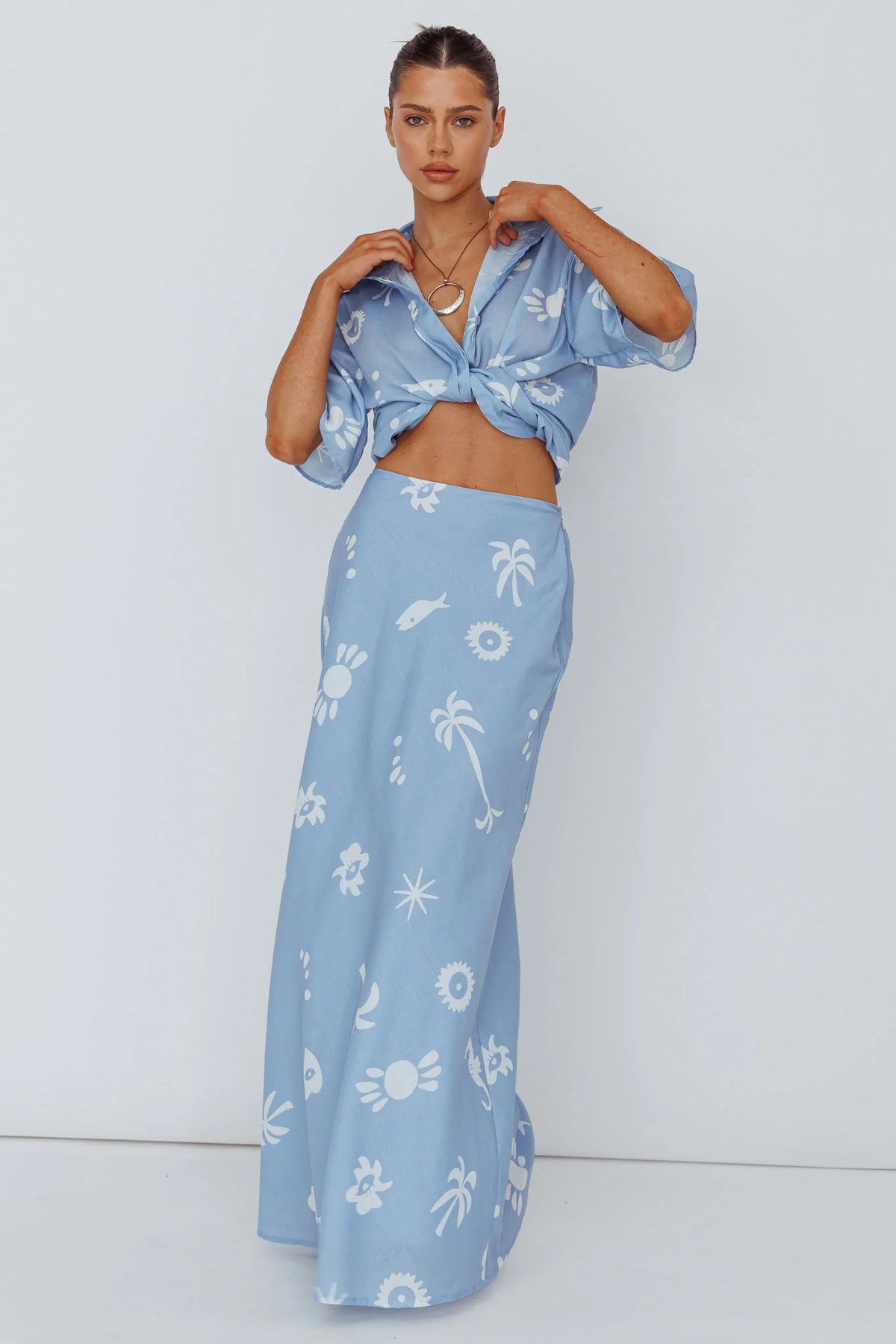 Light Aura Maxi Skirt Print Blue White