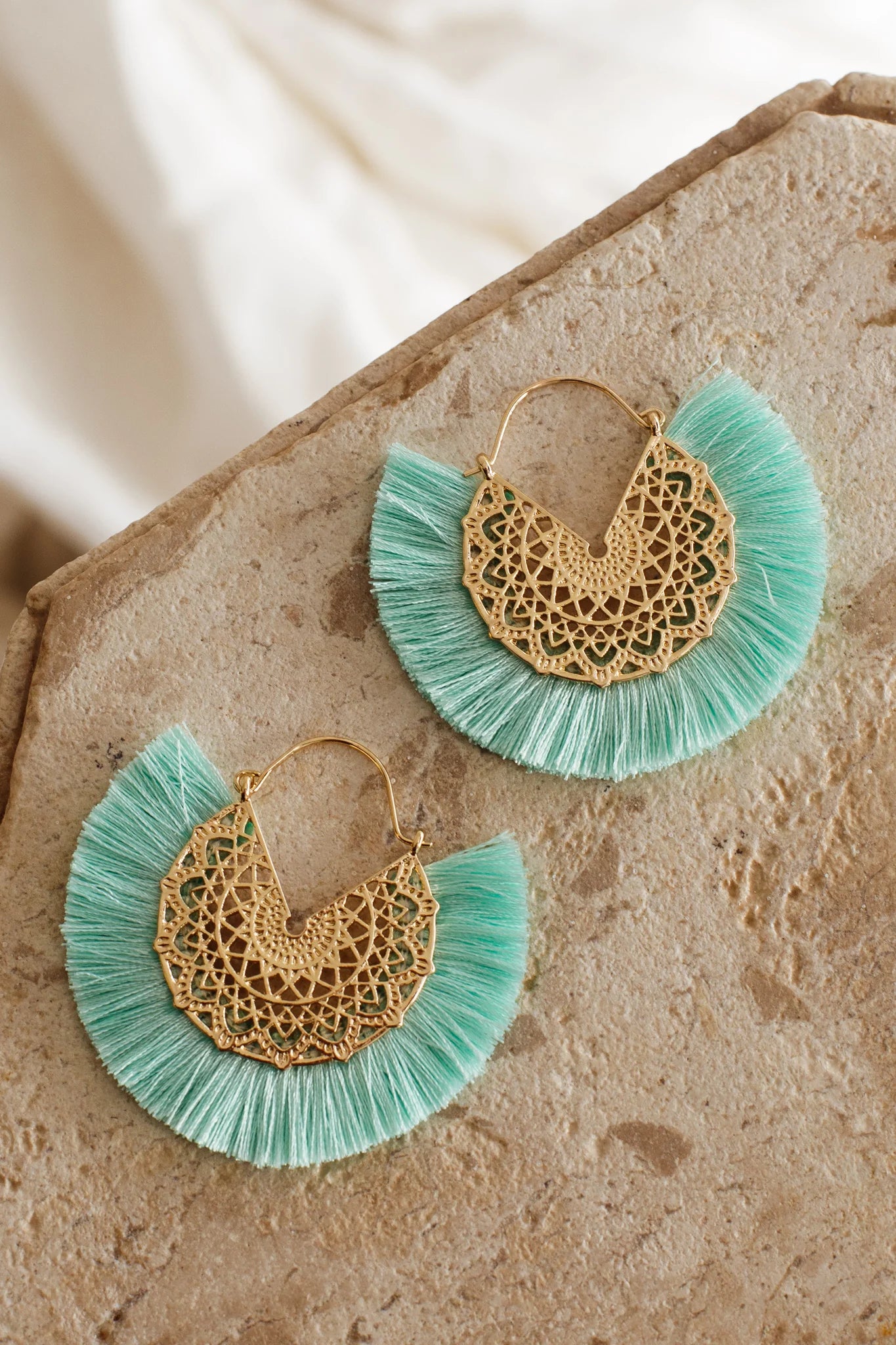 Bali Gold Filigree Fringing Earrings Sage