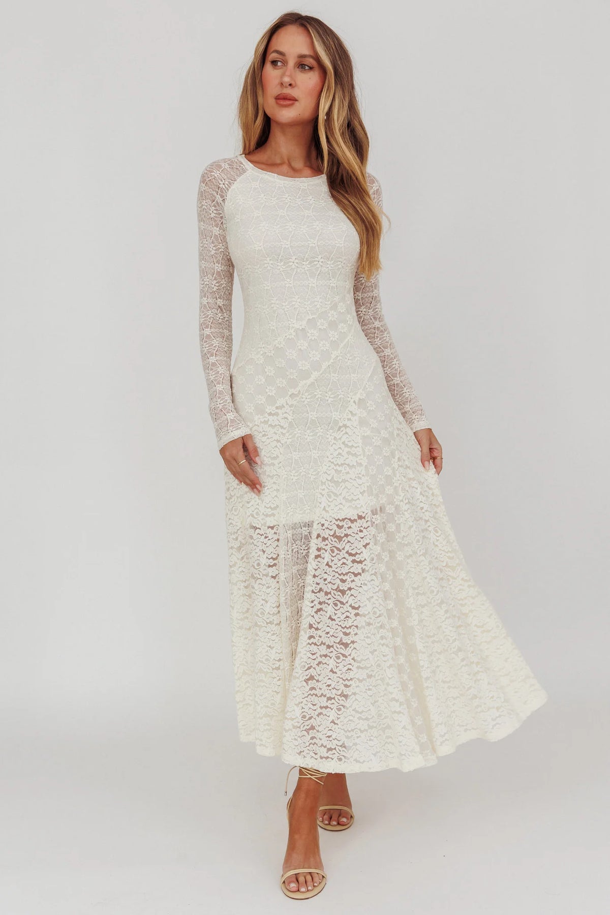 Tarly Long Sleeve Lace Maxi Dress Cream