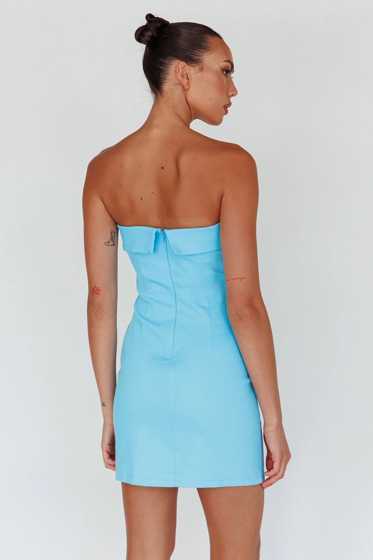 Jordi Foldover Neckline Mini Dress Aqua Blue