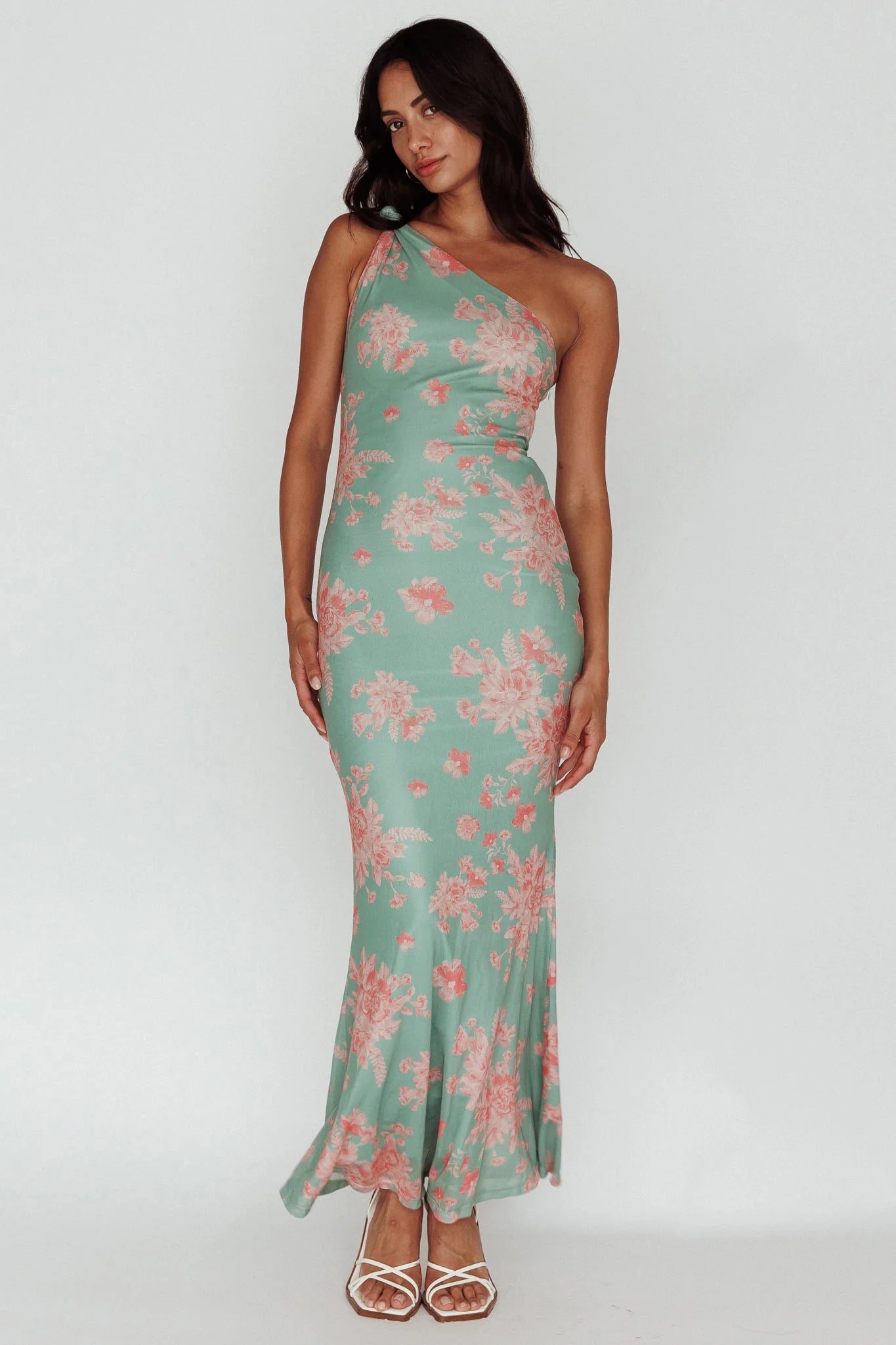 Portland One-Shoulder Jersey Maxi Dress Floral Green