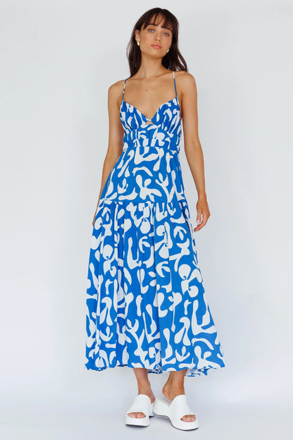 Tiffi Cami Strap Midi Dress Floral Blue