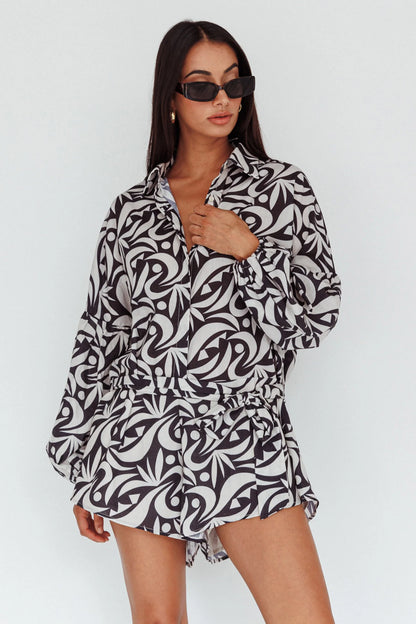 Daytona Beach Long Sleeve Shirt Romper Print Black