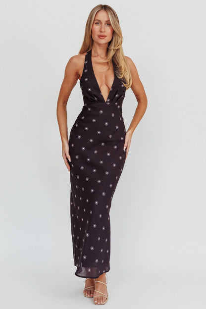 Of Your Dreams Plunging Halter Dress Black