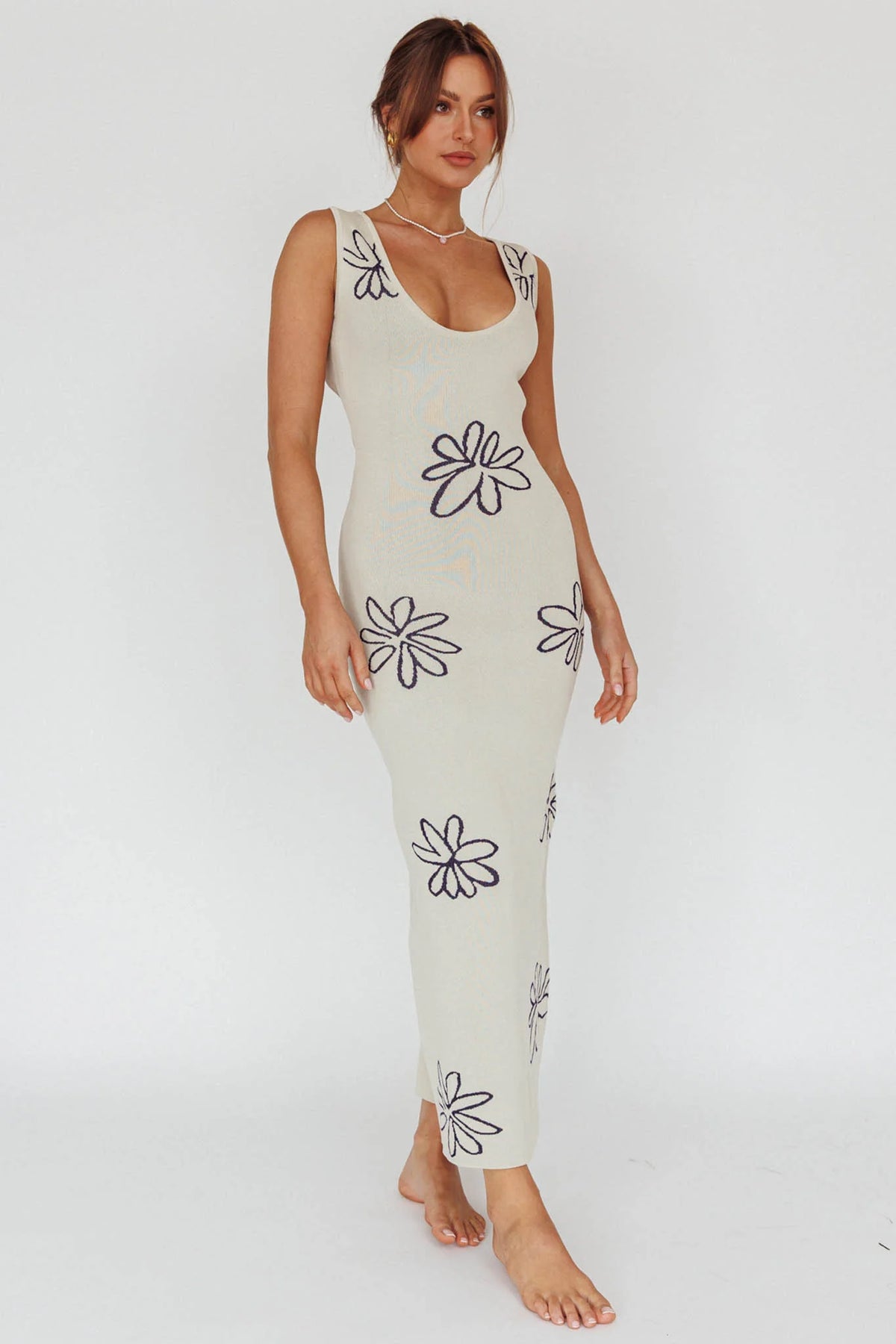 Sunland Knit Maxi Dress Flower Cream