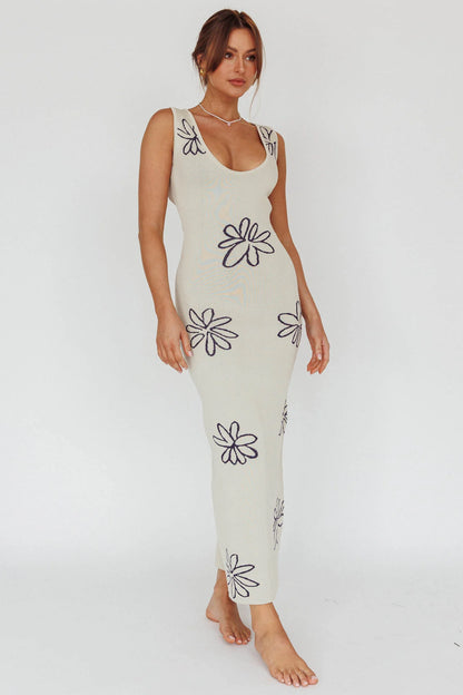 Sunland Knit Maxi Dress Flower Cream