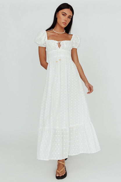 Sia Puff Sleeve Eyelet Maxi Dress White