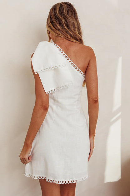 Tristi One Shoulder Bow Mini Dress White