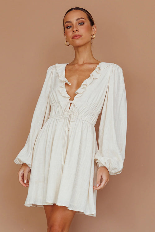 Carnivale Balloon Sleeve Ruffle Mini Dress Oat