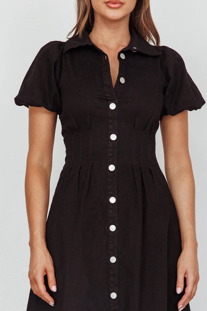 Zurich Pleated Waist Midi Dress Black