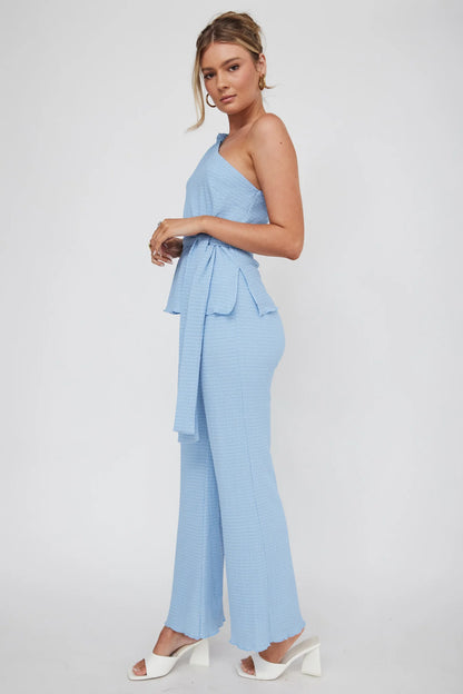 Austin City One-Shoulder Waist Tie Top Blue