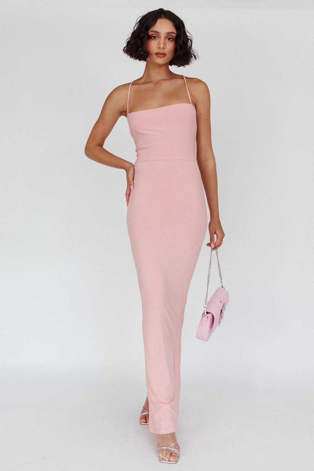 Ailani Lace-Up Back Maxi Dress Sparkle Pink