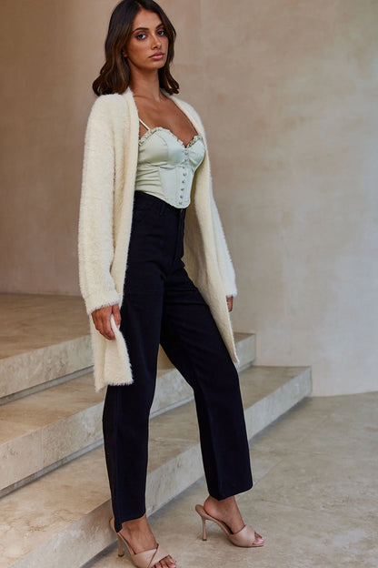 Hold The Phone Long Sleeve Fuzzy Duster Cardigan Cream