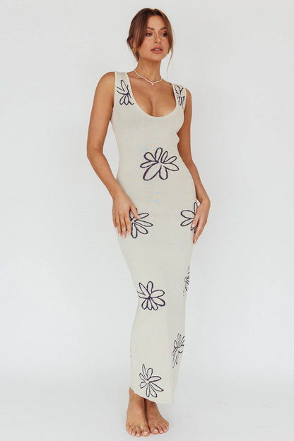Sunland Knit Maxi Dress Flower Cream