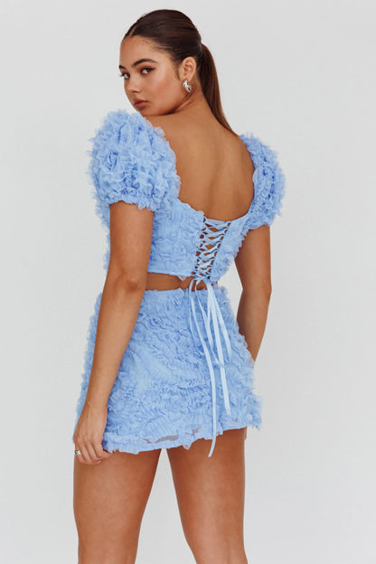 Cielito Embellished Crop Top Light Blue