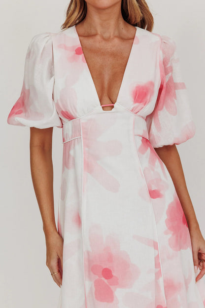 Elias Puff Sleeve Midi Dress Blush