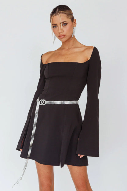 Kieran Long Sleeve A-Line Mini Dress Black
