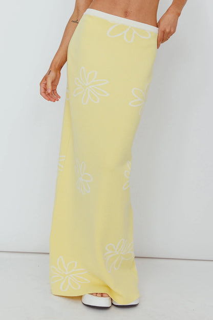 Sunland Knit Maxi Skirt Flower Light Lemon