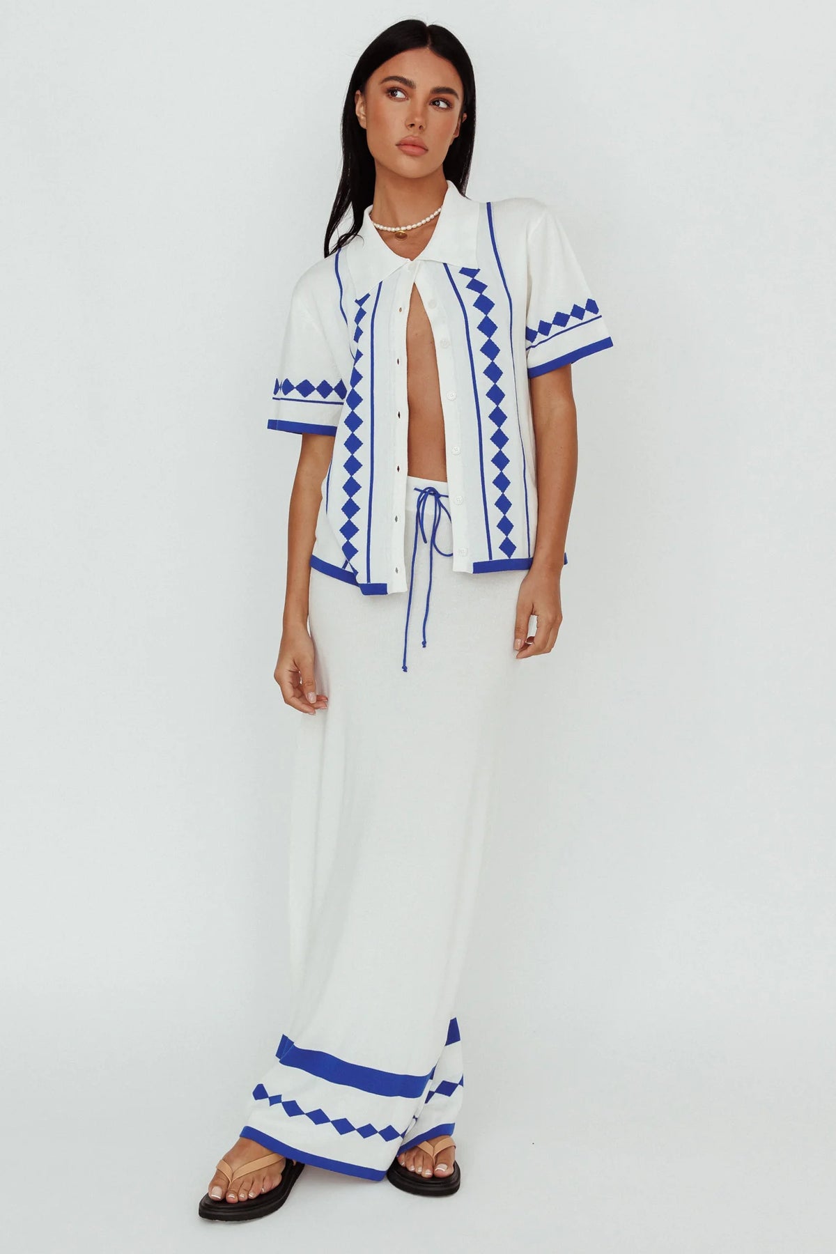 Amalfi Sun Knit Button-Up Shirt White