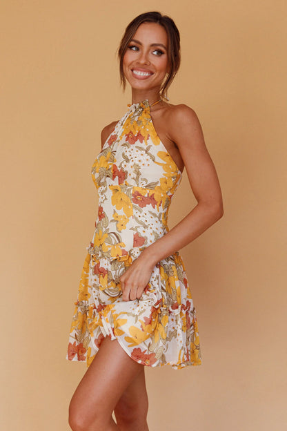 Nikayla Halterneck Mini Dress Floral White