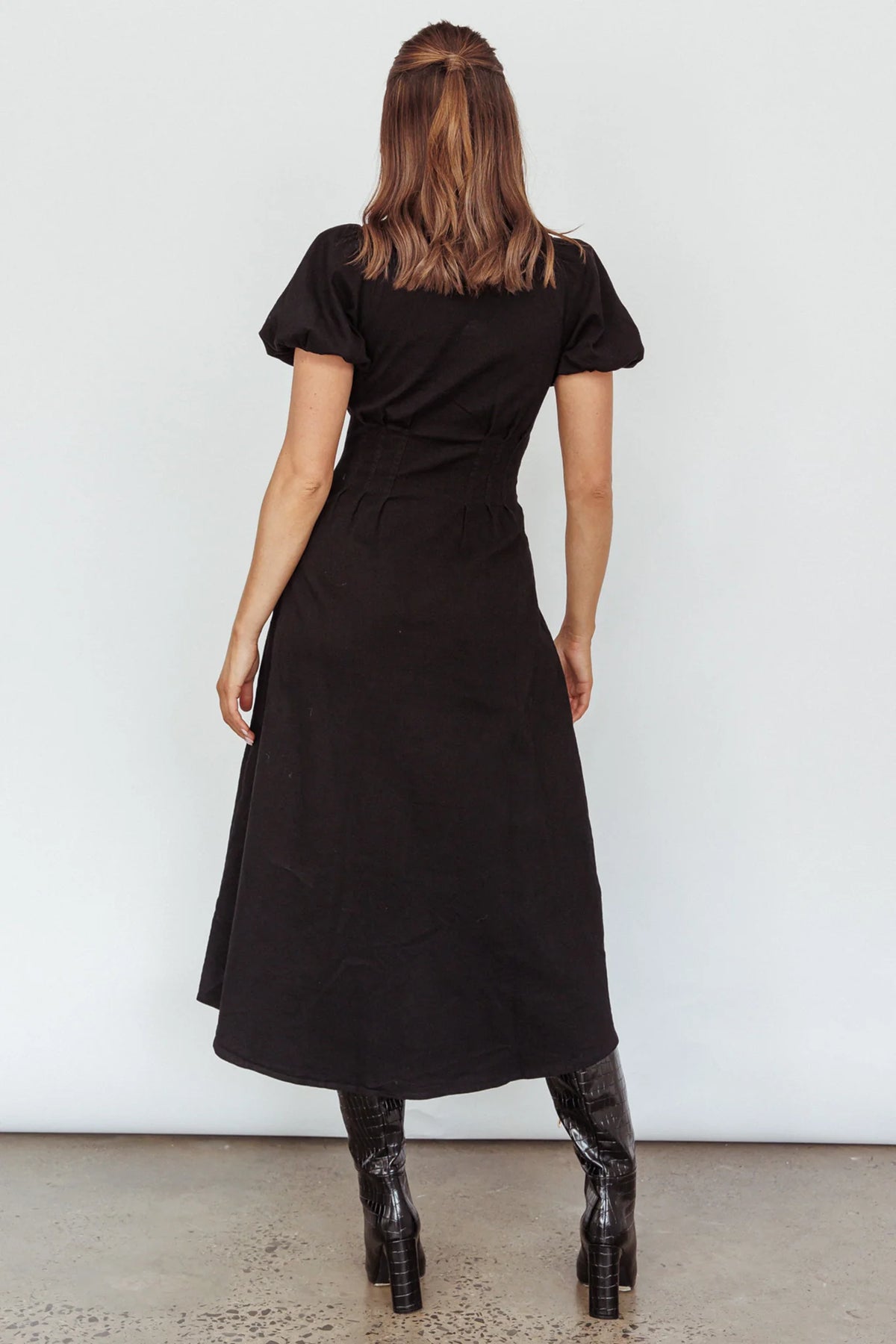 Zurich Pleated Waist Midi Dress Black