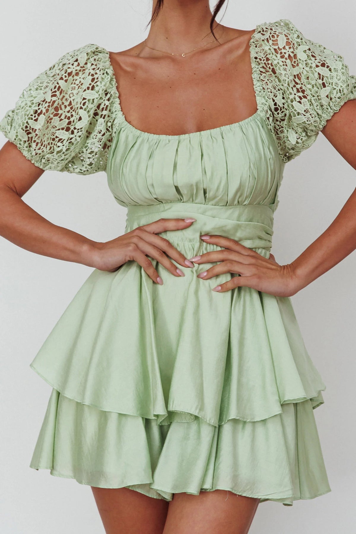 Hold My Halo Lace Sleeve Romper Sage