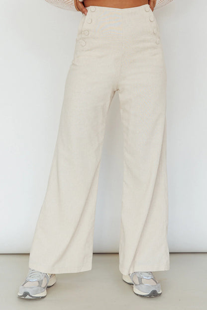 Lyris Button Detail Wide Leg Pants Natural