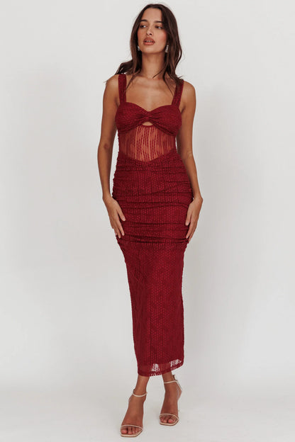 Oliana Lace Midi Dress Burgundy