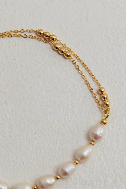 Polaris Freshwater Pearl Double Chain Bracelet Gold