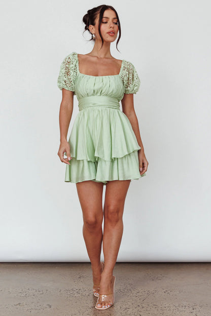Hold My Halo Lace Sleeve Romper Sage