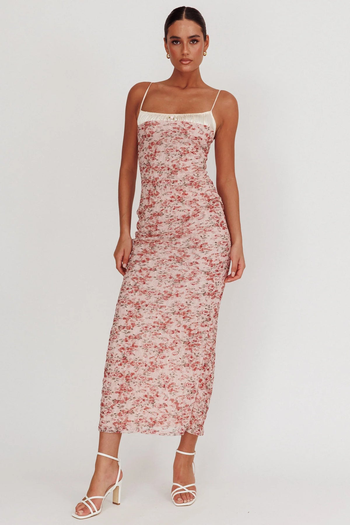 I'm Blushing Floral Lace Maxi Dress Rose