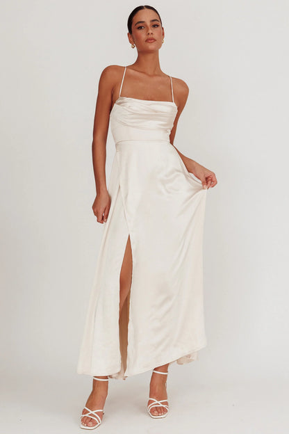 Inner Light Gathered Bust Split Maxi Dress Champagne