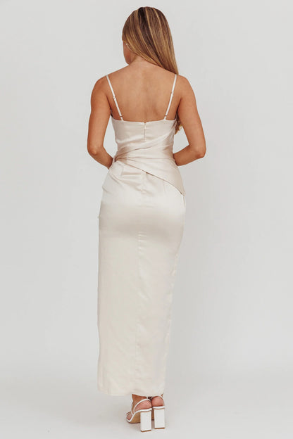 Celestine Waist Tie Satin Maxi Dress Light Champagne