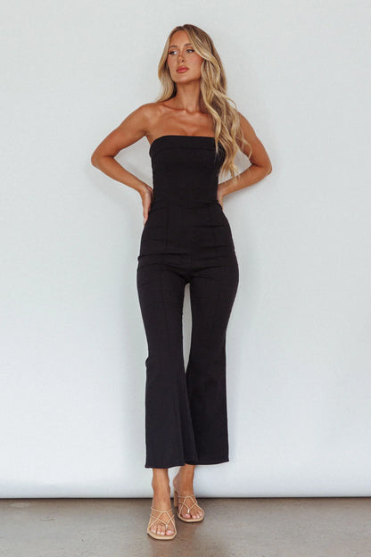 What's The Catch Strapless Jumpsuit Black