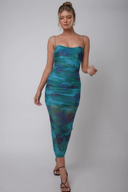 Logan Cami Strap Midi Dress Floral Green