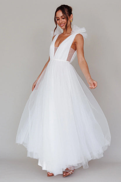 Regine Mesh Overlay Maxi Dress White